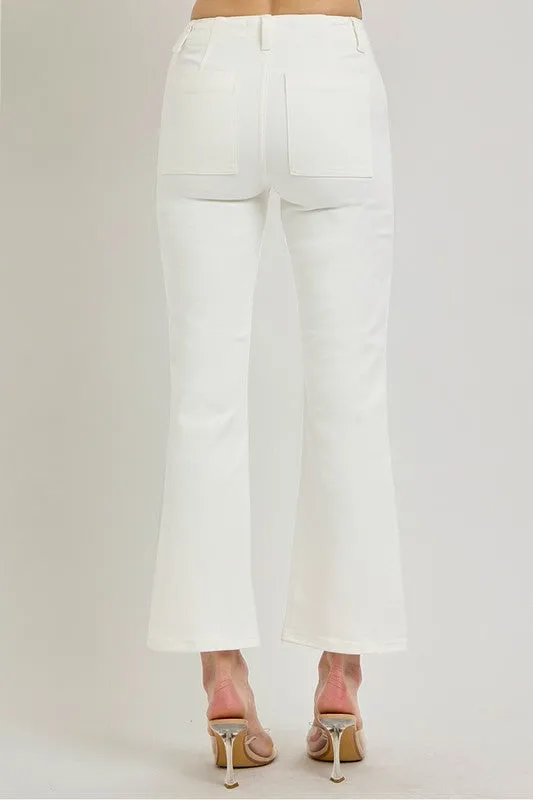 Risen Jeans High-Waist Knöchelweite Patchentasche Hose