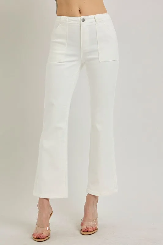 Risen Jeans High-Waist Knöchelweite Patchentasche Hose