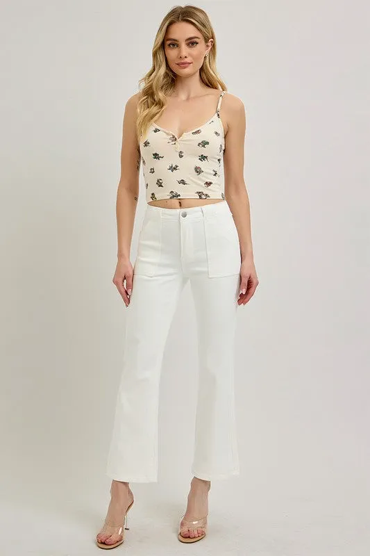 Risen Jeans High-Waist Knöchelweite Patchentasche Hose