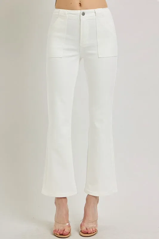 Risen Jeans High-Waist Knöchelweite Patchentasche Hose