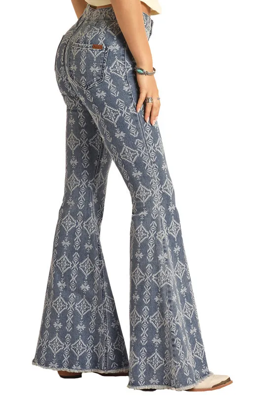 Rock & Roll Damen Azteken-Blau Schlaghose