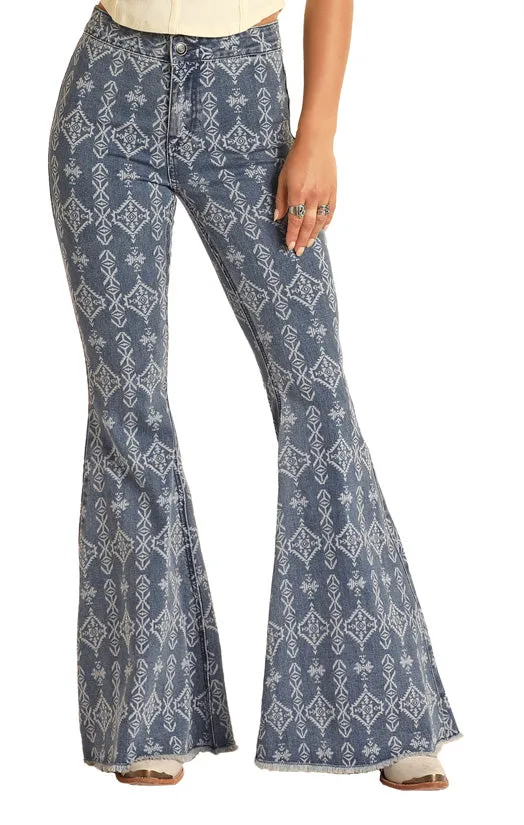 Rock & Roll Damen Azteken-Blau Schlaghose