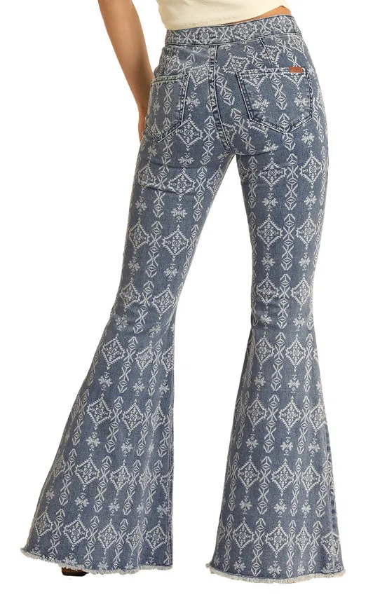 Rock & Roll Damen Azteken-Blau Schlaghose