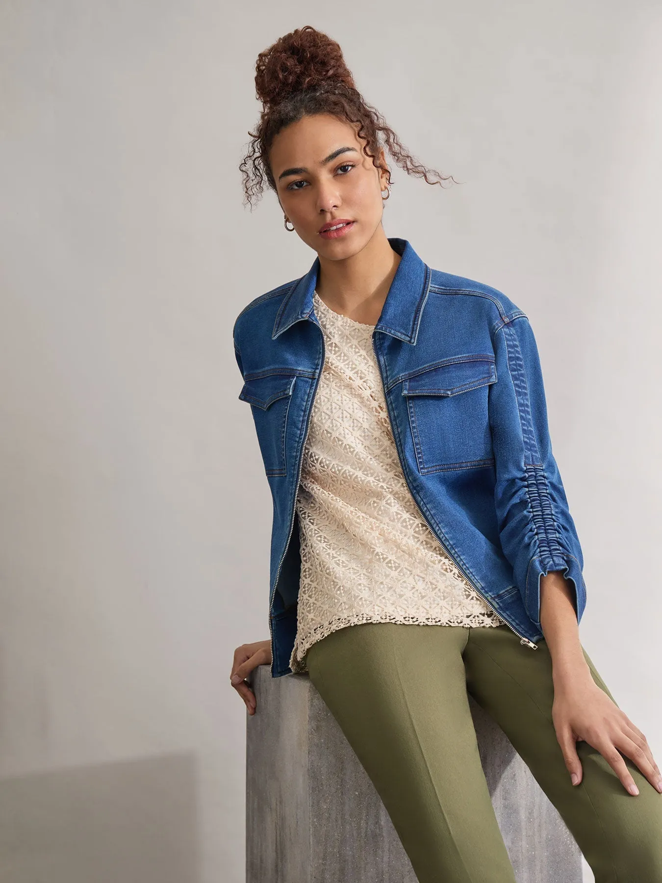 City-Denimjacke mit Rüschenärmeln, Shore Wash