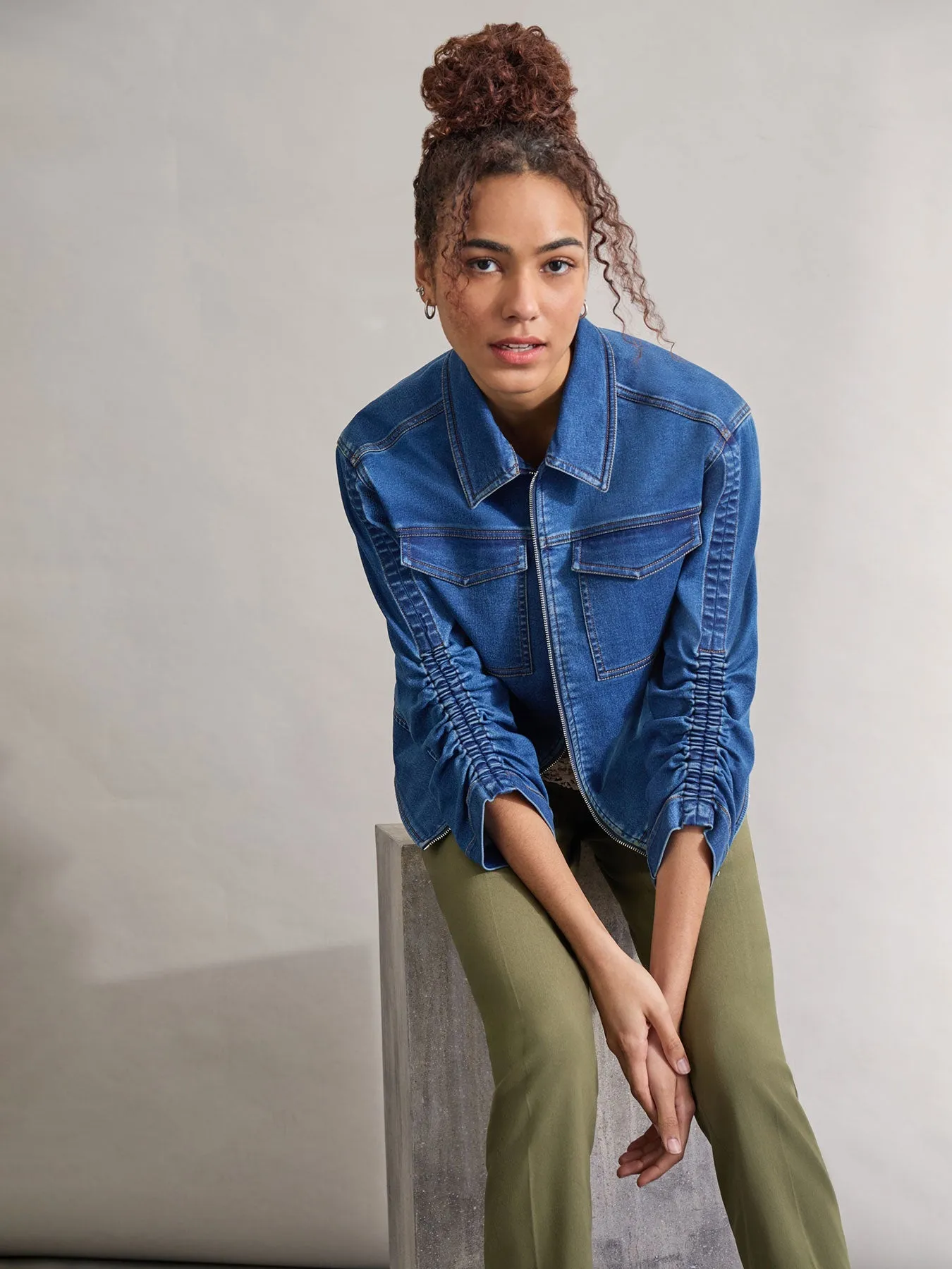 City-Denimjacke mit Rüschenärmeln, Shore Wash