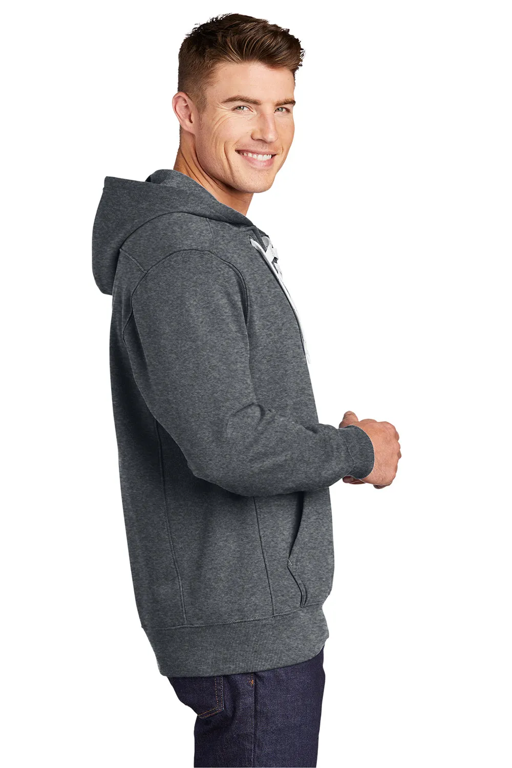 Sport-Tek Herren Kapuzenpullover mit Schnürung und Kangaroo-Tasche - Heather Graphitgrau