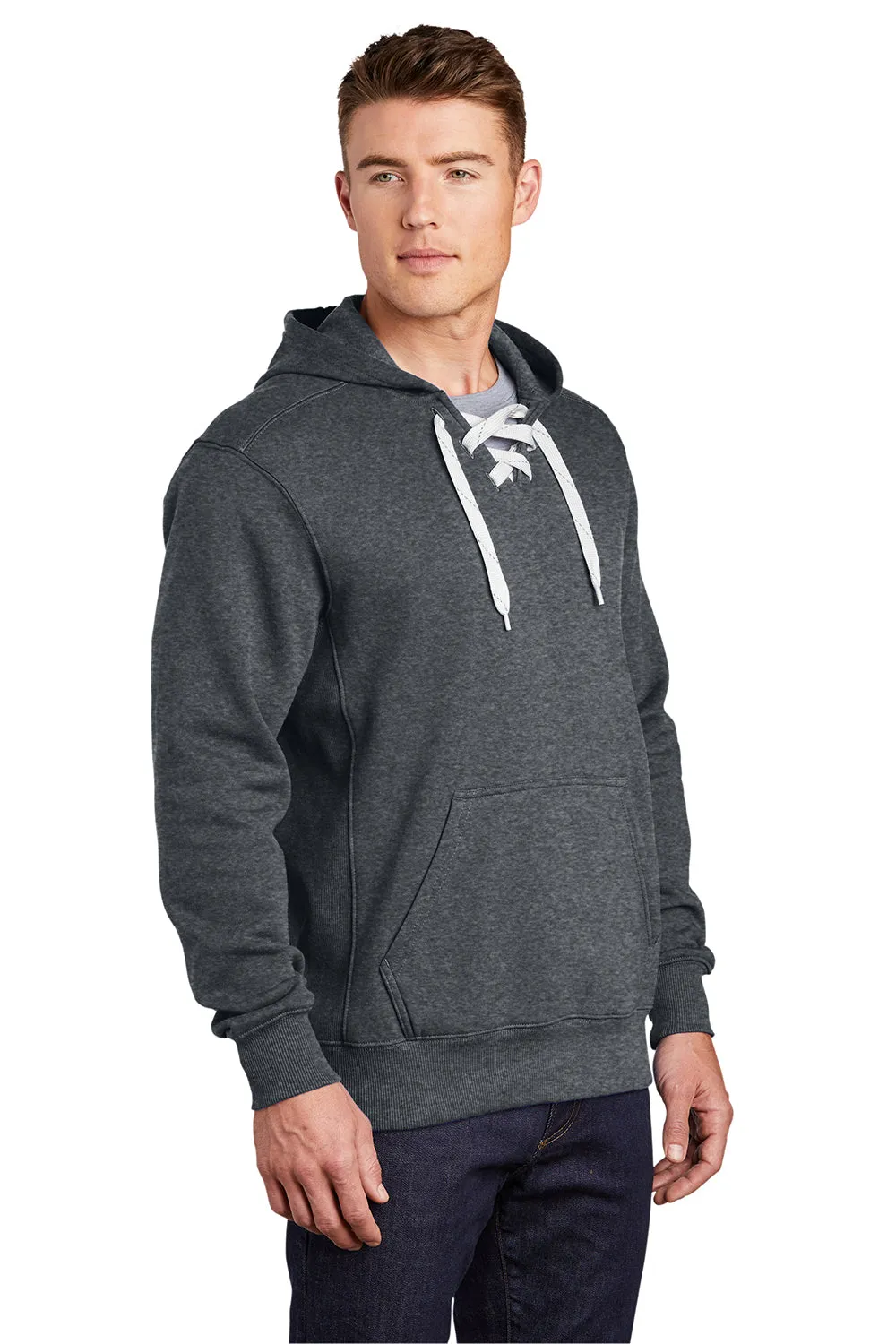 Sport-Tek Herren Kapuzenpullover mit Schnürung und Kangaroo-Tasche - Heather Graphitgrau