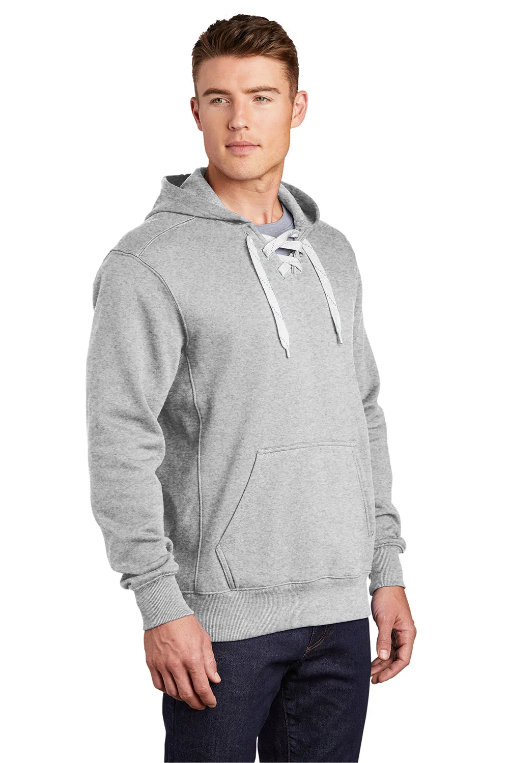 Sport-Tek Herren Kapuzenpullover mit Schnürung und Kangaroo-Tasche - Heather Grau