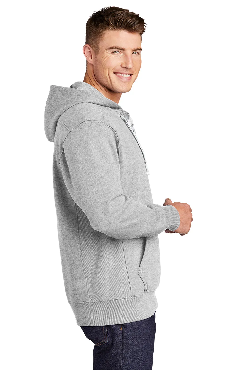 Sport-Tek Herren Kapuzenpullover mit Schnürung und Kangaroo-Tasche - Heather Grau