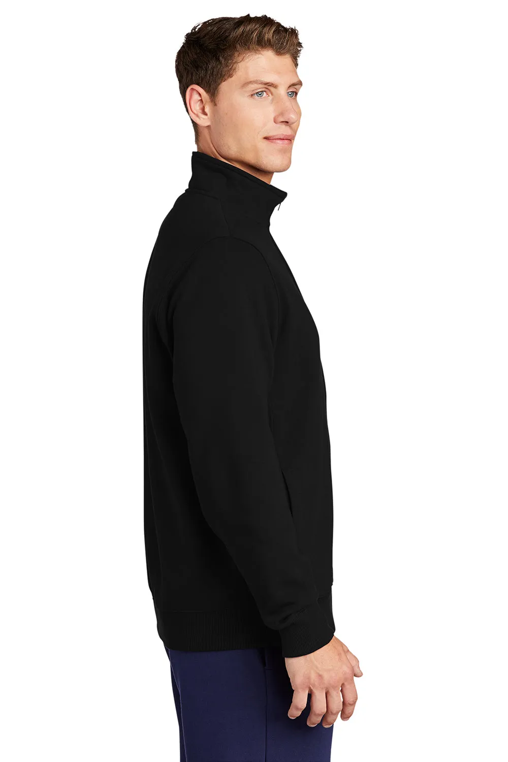 Sport-Tek Herren Fleece-Pullover mit Reißverschluss und Taschen - Schwarz, schrumpffest