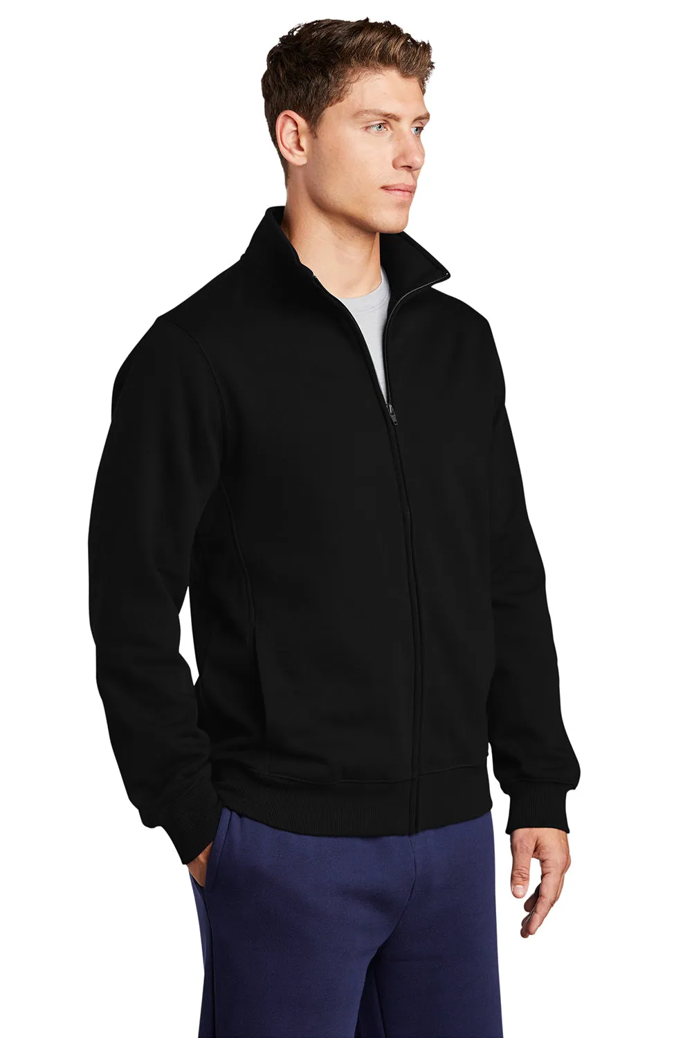 Sport-Tek Herren Fleece-Pullover mit Reißverschluss und Taschen - Schwarz, schrumpffest