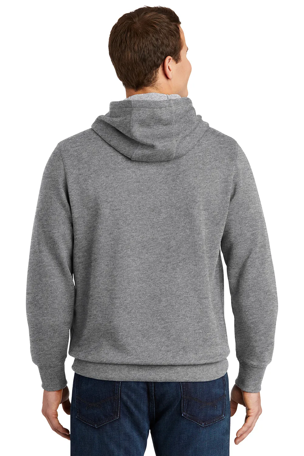 Sport-Tek Herren Fleece Kapuzenpullover mit Anti-Schrumpf-Funktion und Kangaroo-Tasche - Vintage Grau Meliert