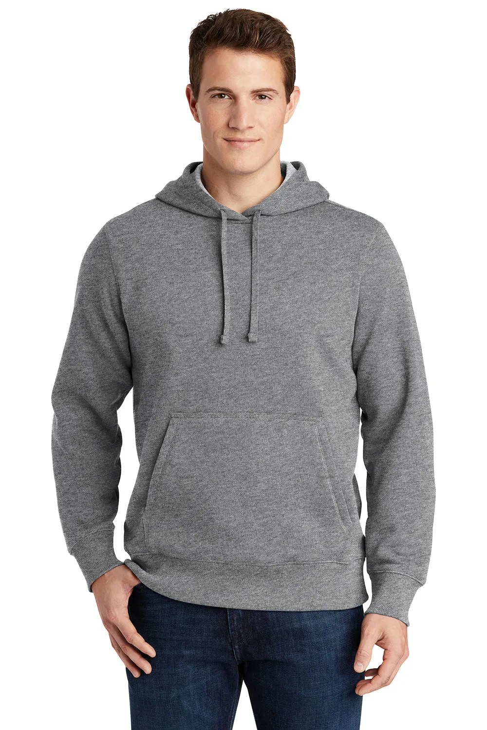 Sport-Tek Herren Fleece Kapuzenpullover mit Anti-Schrumpf-Funktion und Kangaroo-Tasche - Vintage Grau Meliert