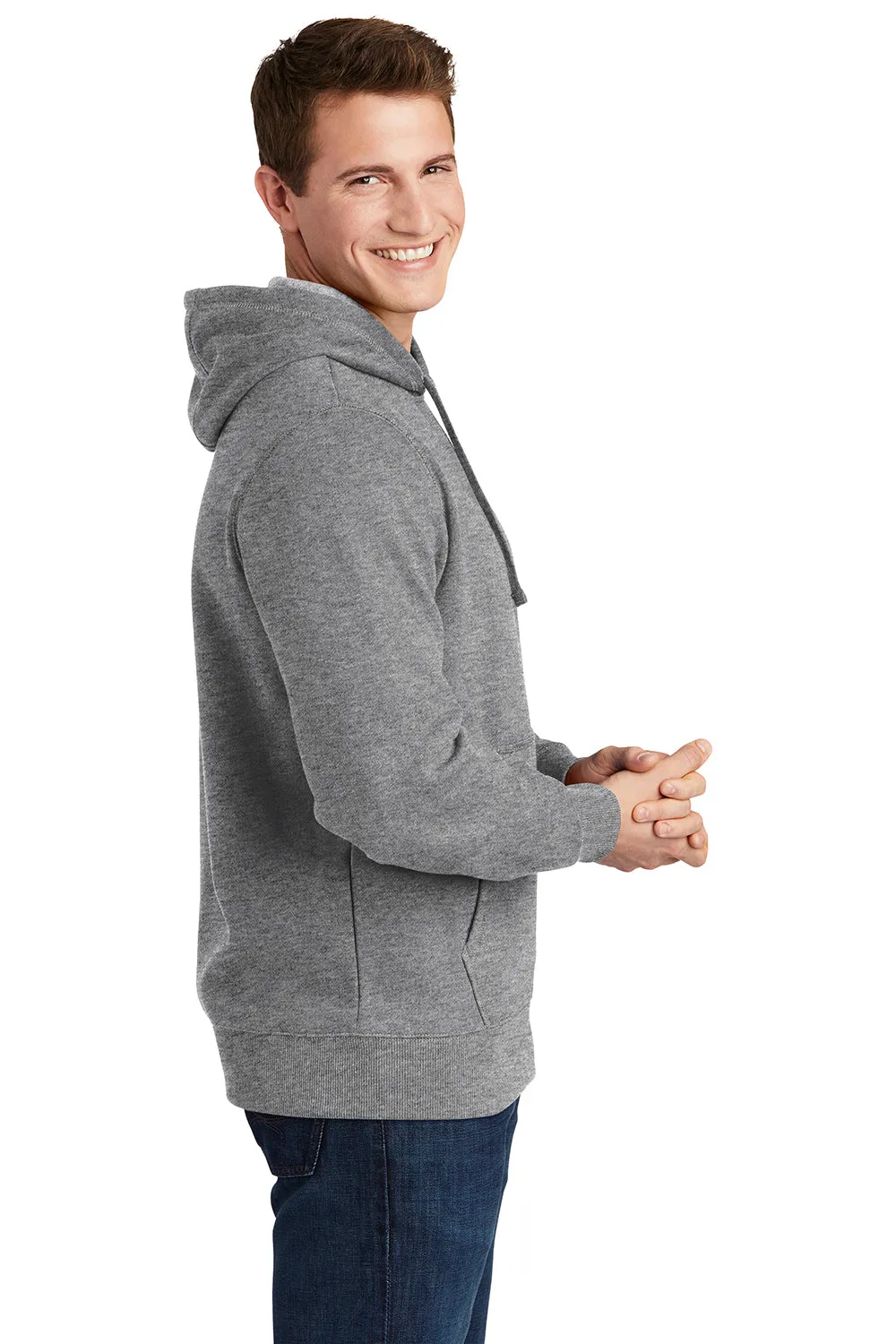 Sport-Tek Herren Fleece Kapuzenpullover mit Anti-Schrumpf-Funktion und Kangaroo-Tasche - Vintage Grau Meliert