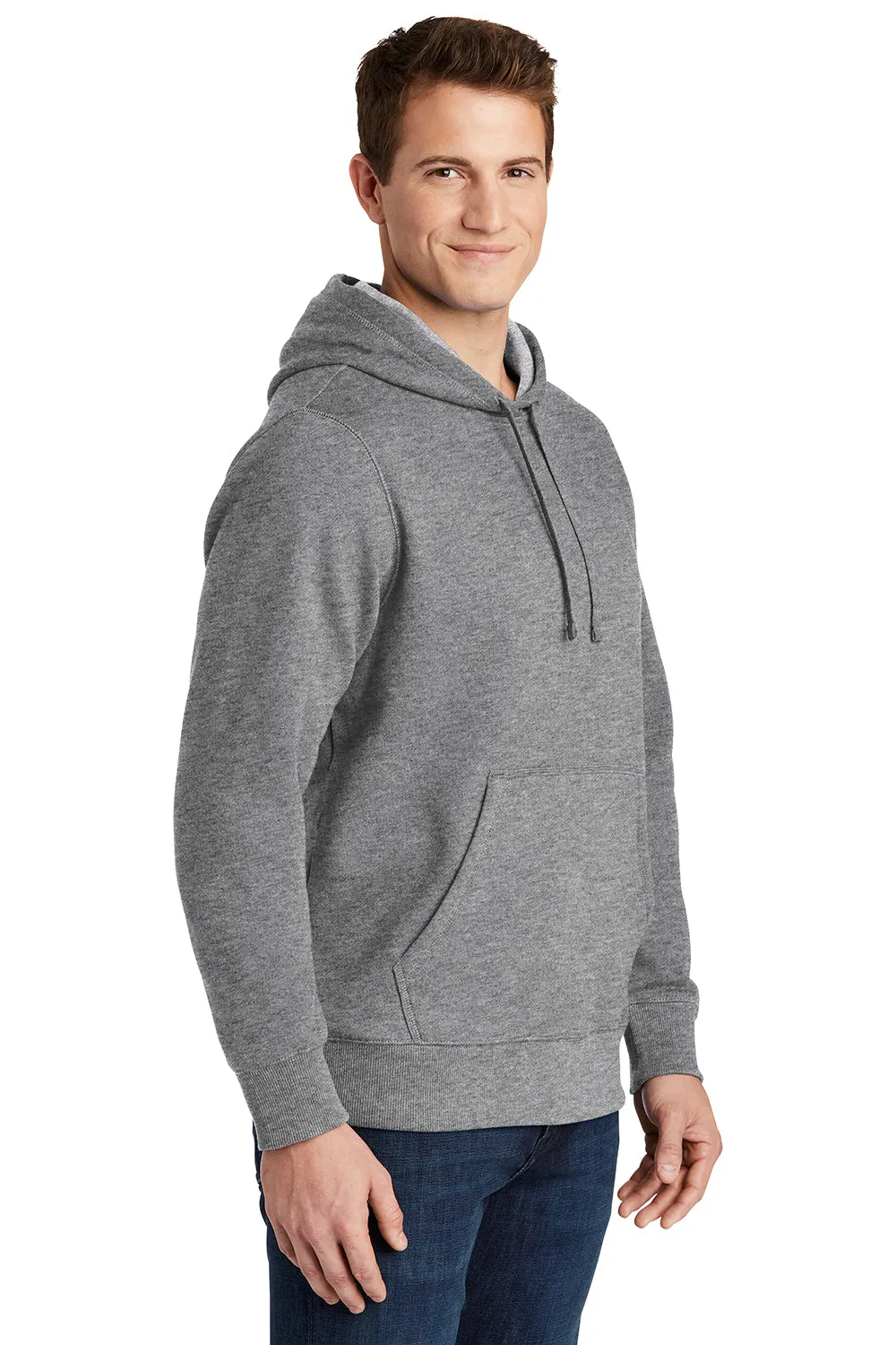 Sport-Tek Herren Fleece Kapuzenpullover mit Anti-Schrumpf-Funktion und Kangaroo-Tasche - Vintage Grau Meliert