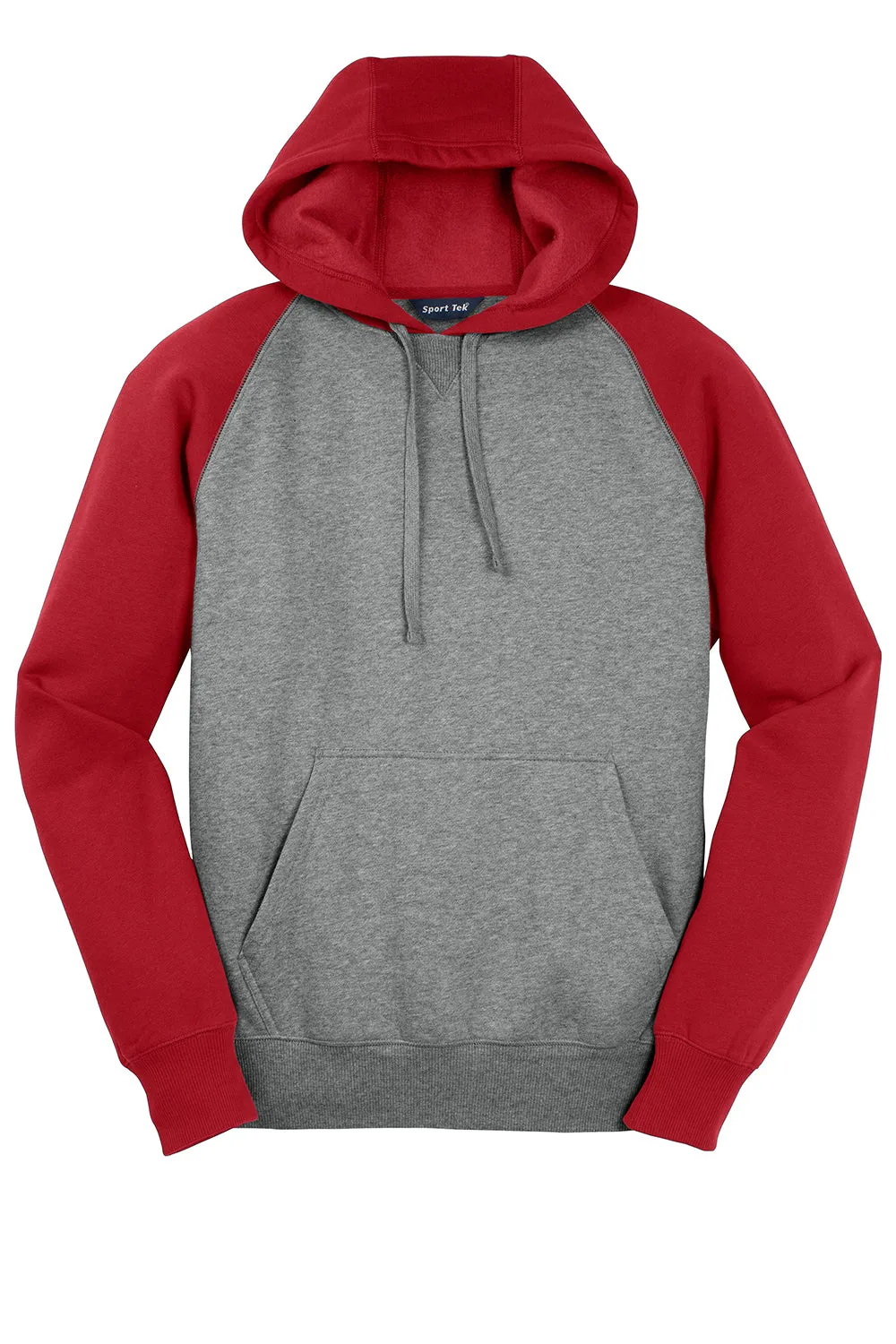 Sport-Tek Herren Fleece Kapuzenpullover mit Schrumpffestigkeit und Kangaroo-Tasche - Heather Vintage Grau/Echtes Rot