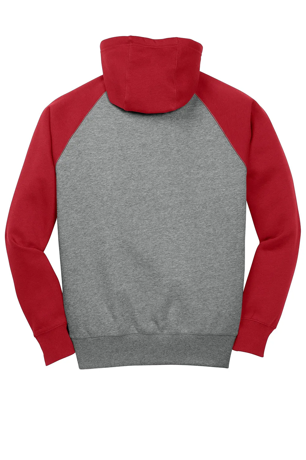 Sport-Tek Herren Fleece Kapuzenpullover mit Schrumpffestigkeit und Kangaroo-Tasche - Heather Vintage Grau/Echtes Rot