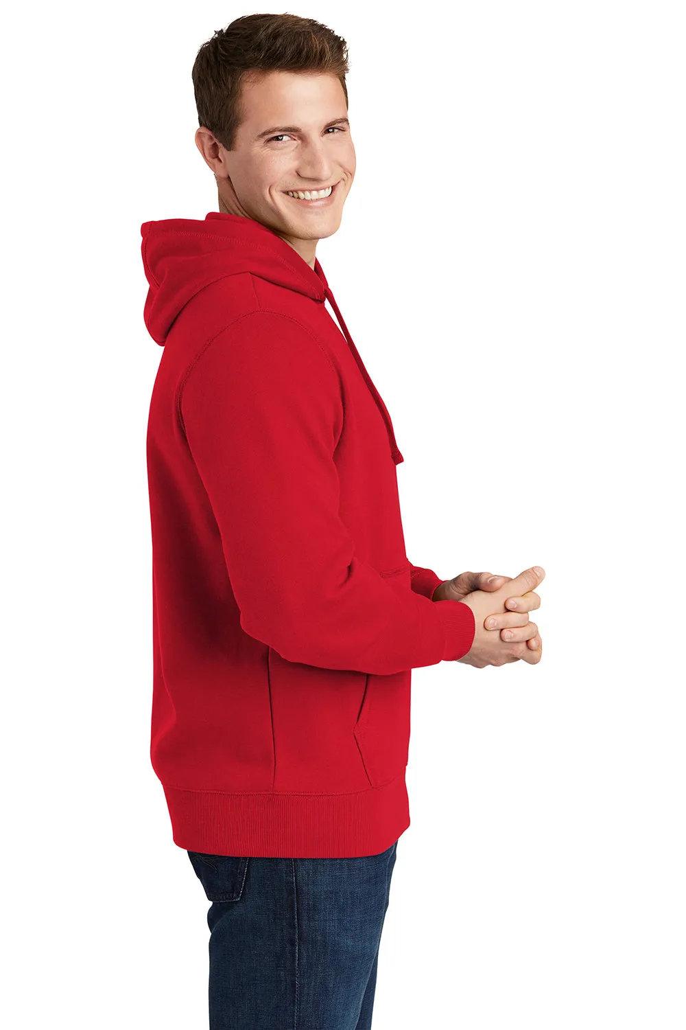 Sport-Tek Herren Fleece Kapuzenpullover mit Pouch-Tasche - knitterfrei - Echtes Rot