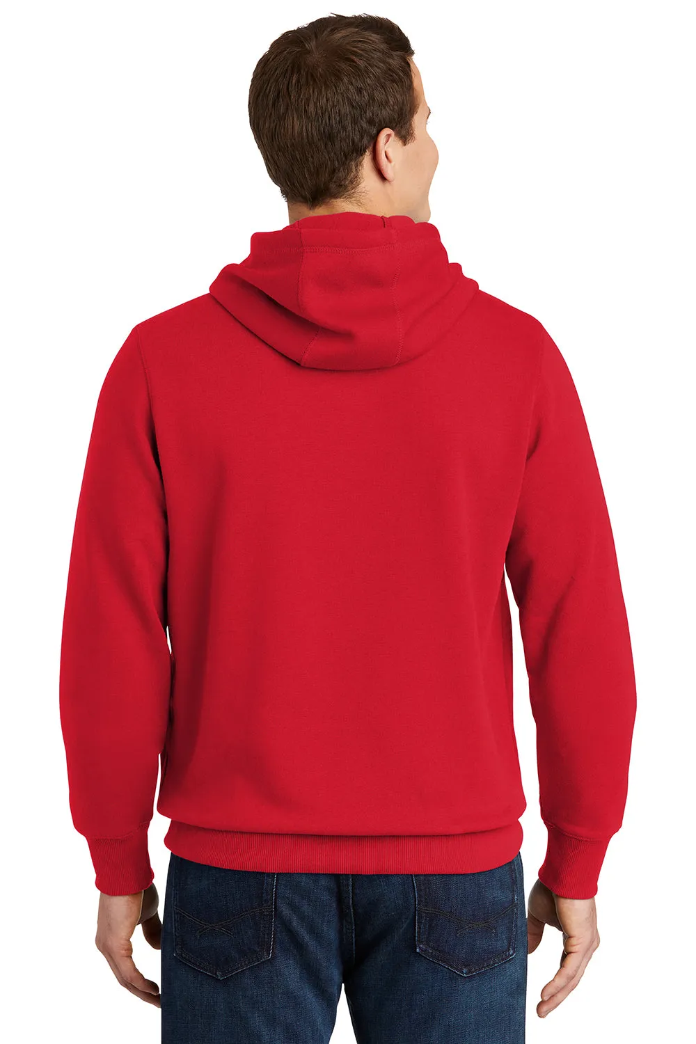 Sport-Tek Herren Fleece Kapuzenpullover mit Pouch-Tasche - knitterfrei - Echtes Rot