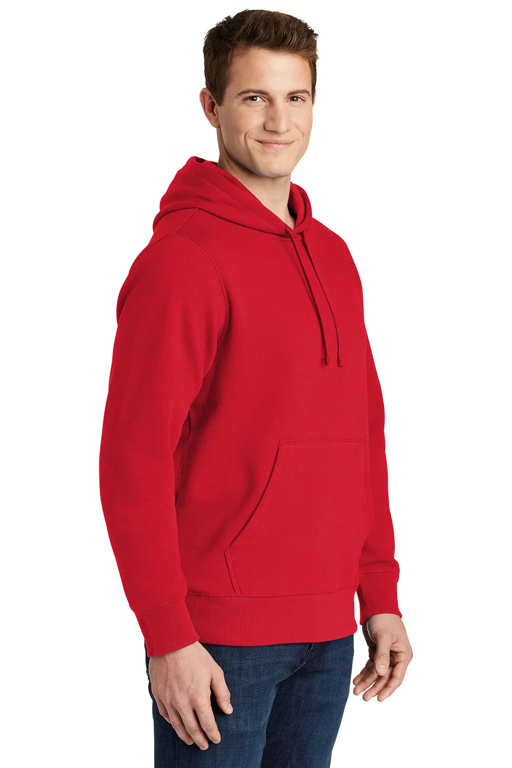 Sport-Tek Herren Fleece Kapuzenpullover mit Pouch-Tasche - knitterfrei - Echtes Rot