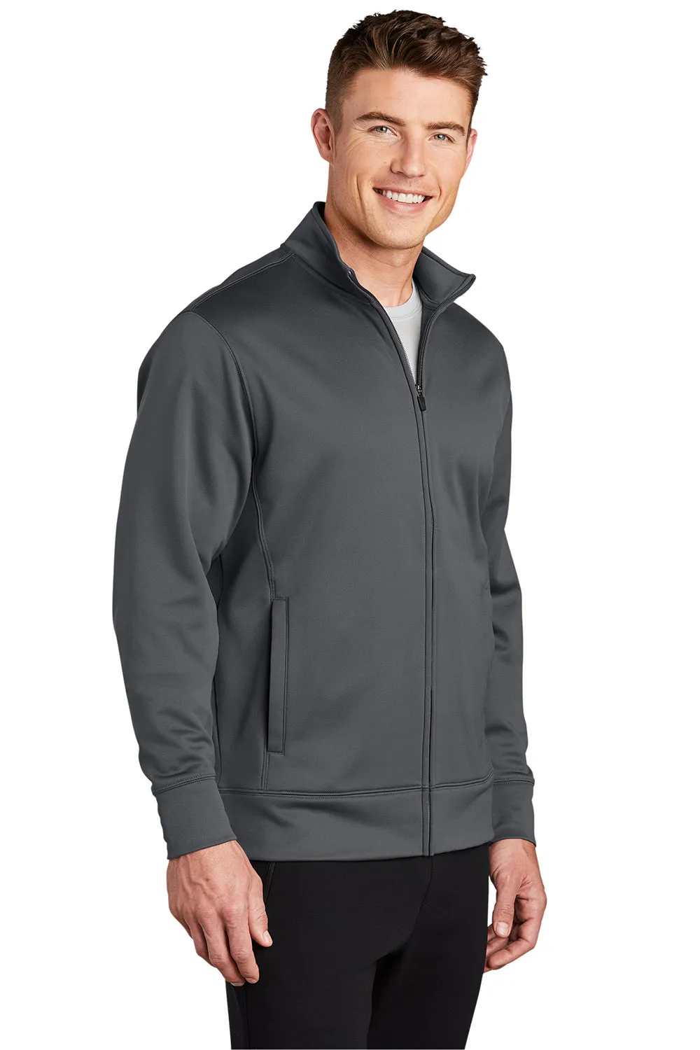 Sport-Tek Herren Sport-Wick Feuchtigkeitstransport Fleece Full-Zip Sweatshirt mit Taschen - Dunkles Rauchgrau