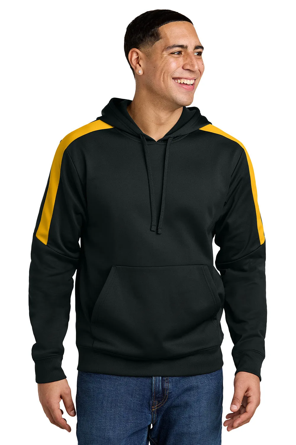 Sport-Tek Herren Sport-Wick Feuchtigkeitstransportierender United Fleece Kapuzenpullover Hoodie mit Beuteltasche - Schwarz/Gold