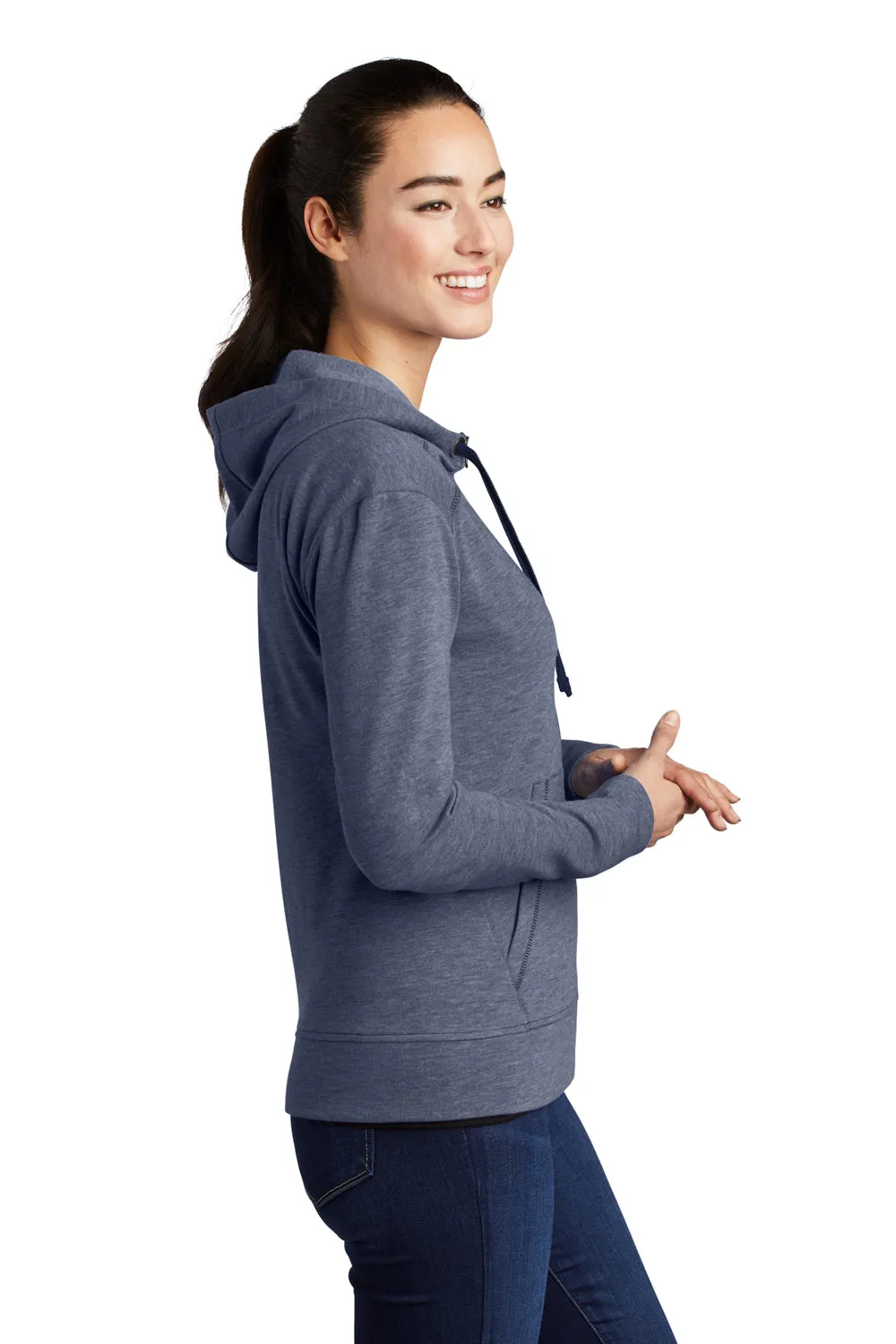 Sport-Tek Damen Feuchtigkeitstransportierende Fleece Kapuzenpullover mit Reißverschluss und Taschen - Heather Echt Marineblau