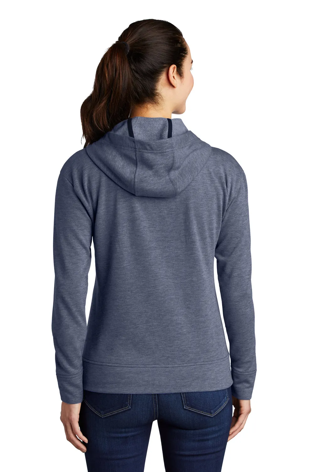 Sport-Tek Damen Feuchtigkeitstransportierende Fleece Kapuzenpullover mit Reißverschluss und Taschen - Heather Echt Marineblau