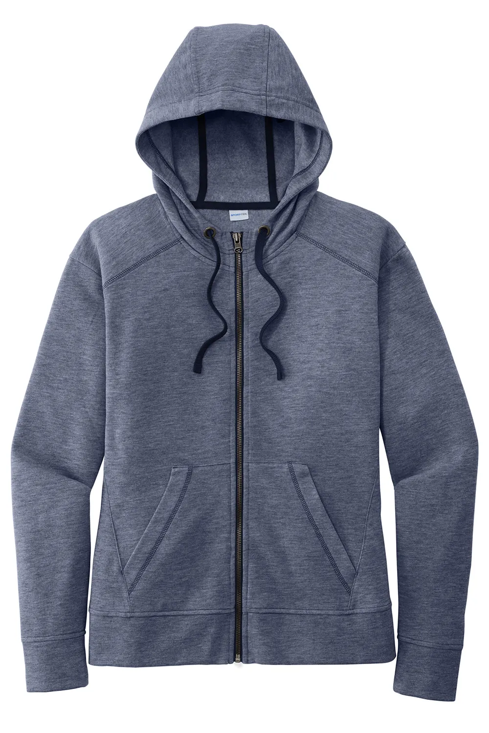 Sport-Tek Damen Feuchtigkeitstransportierende Fleece Kapuzenpullover mit Reißverschluss und Taschen - Heather Echt Marineblau