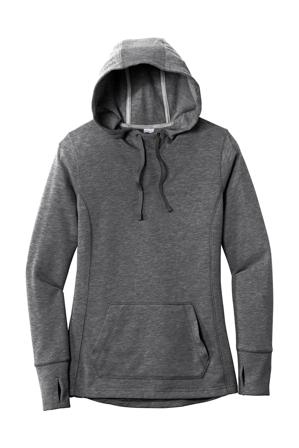 Sport-Tek Damen Feuchtigkeitstransportierender Fleece Kapuzenpullover mit Kangaroo-Tasche - Heather Dunkelgrau