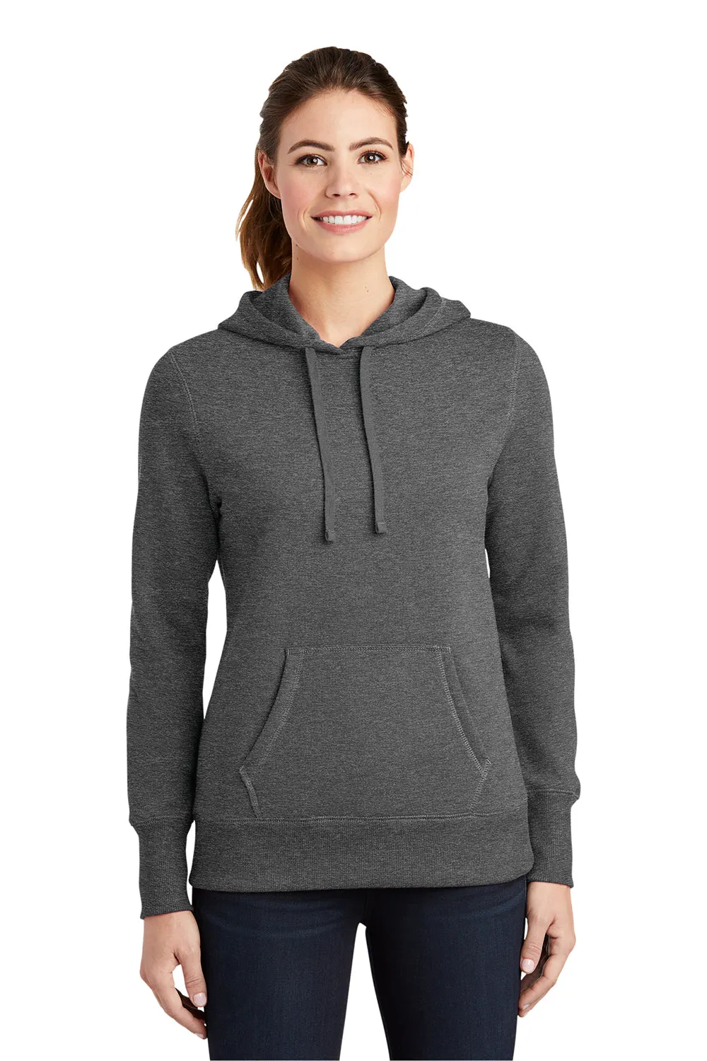 Sport-Tek Damen Fleece Kapuzenpullover mit Anti-Schrumpf-Funktion und Kangaroo-Tasche - Heather Vintage Grau