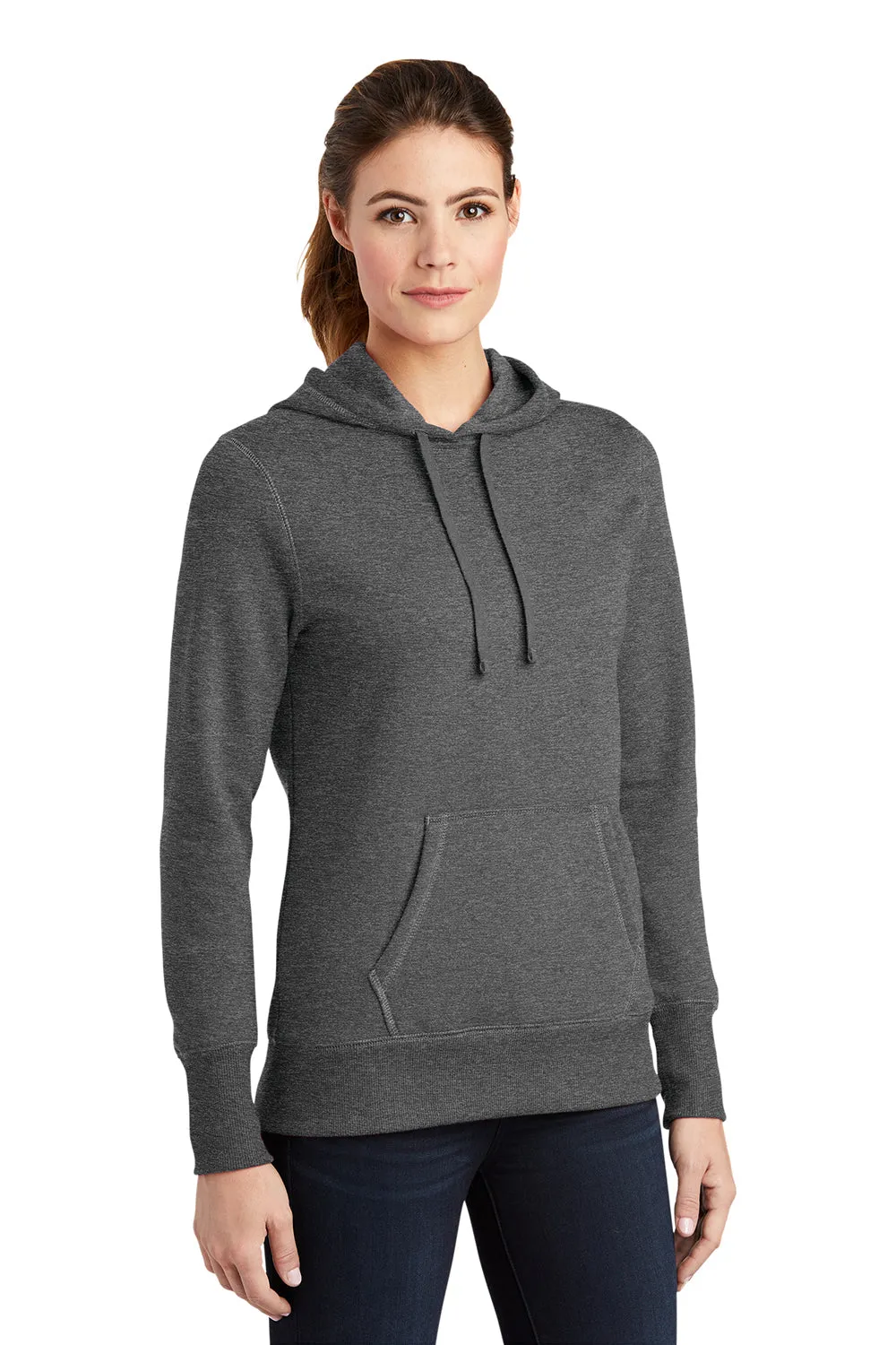 Sport-Tek Damen Fleece Kapuzenpullover mit Anti-Schrumpf-Funktion und Kangaroo-Tasche - Heather Vintage Grau