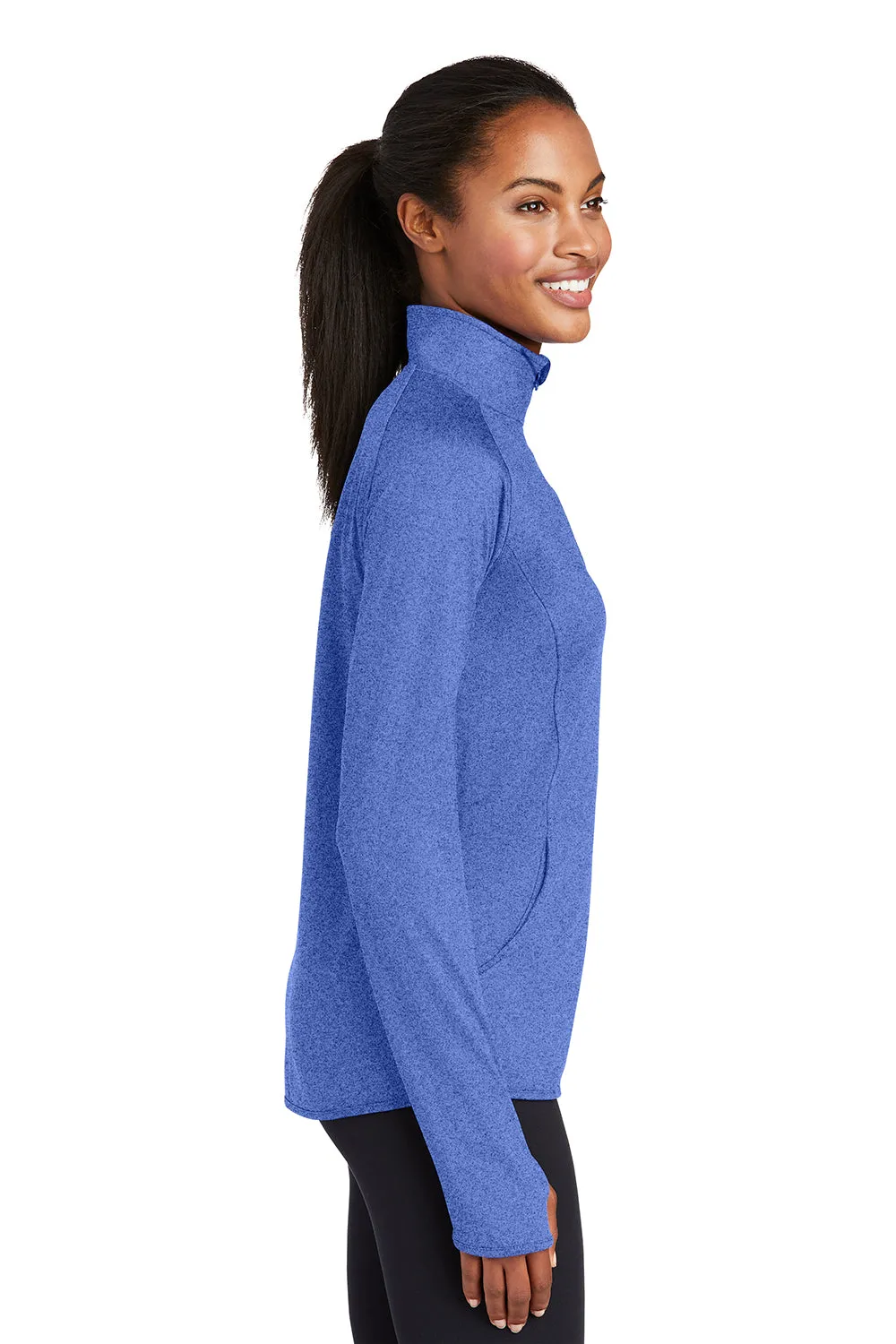 Sport-Tek Damen Sport-Wick Feuchtigkeitstransportierendes 1/4-Zip Sweatshirt mit Beuteltasche - Heather Echt Königsblau