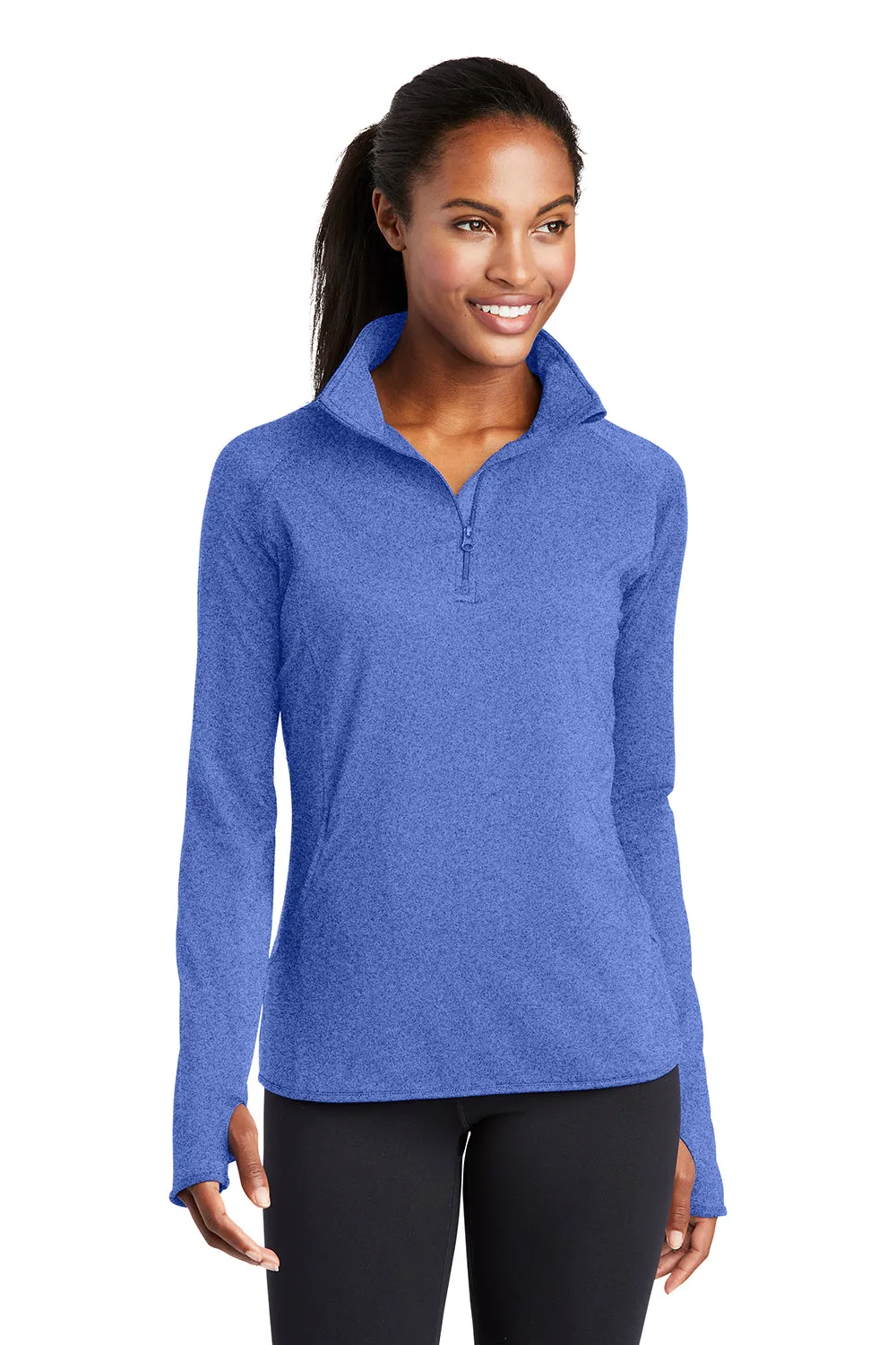 Sport-Tek Damen Sport-Wick Feuchtigkeitstransportierendes 1/4-Zip Sweatshirt mit Beuteltasche - Heather Echt Königsblau