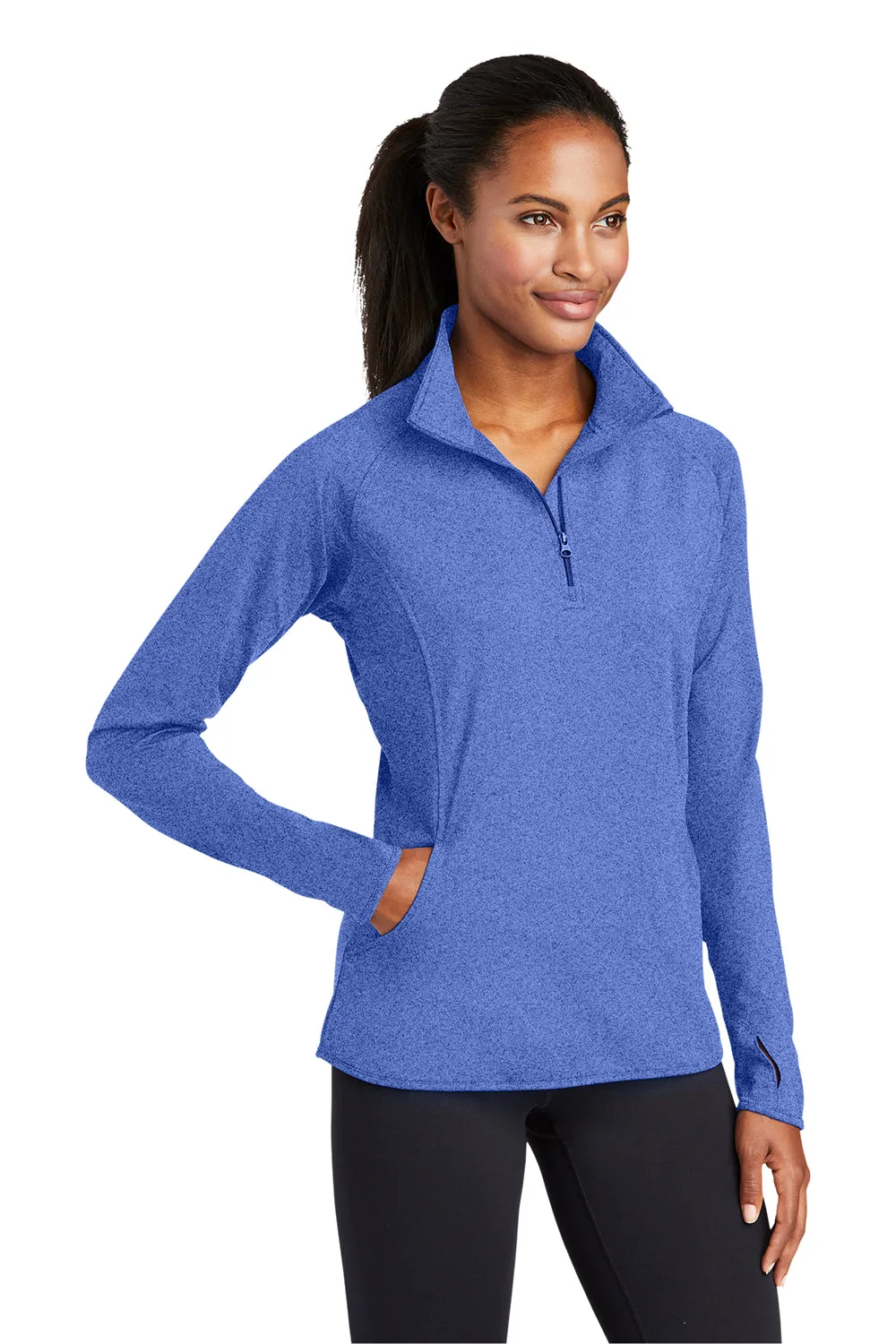 Sport-Tek Damen Sport-Wick Feuchtigkeitstransportierendes 1/4-Zip Sweatshirt mit Beuteltasche - Heather Echt Königsblau
