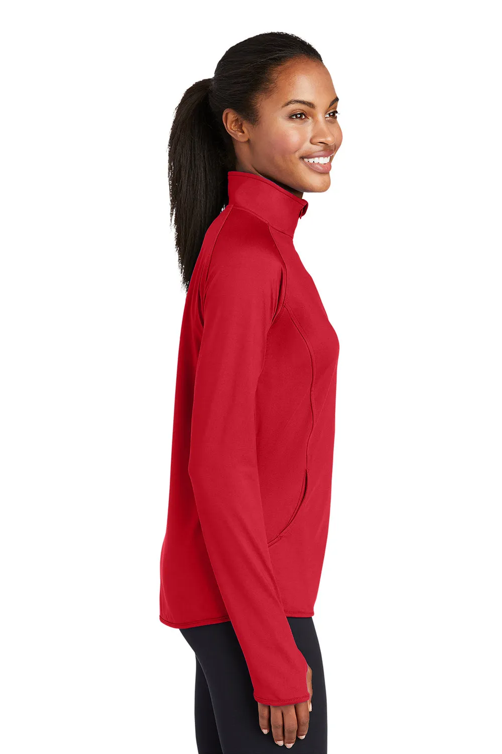 Sport-Tek Damen Sport-Wick Feuchtigkeitstransportierendes 1/4-Zip Sweatshirt mit Beuteltasche - Echtes Rot