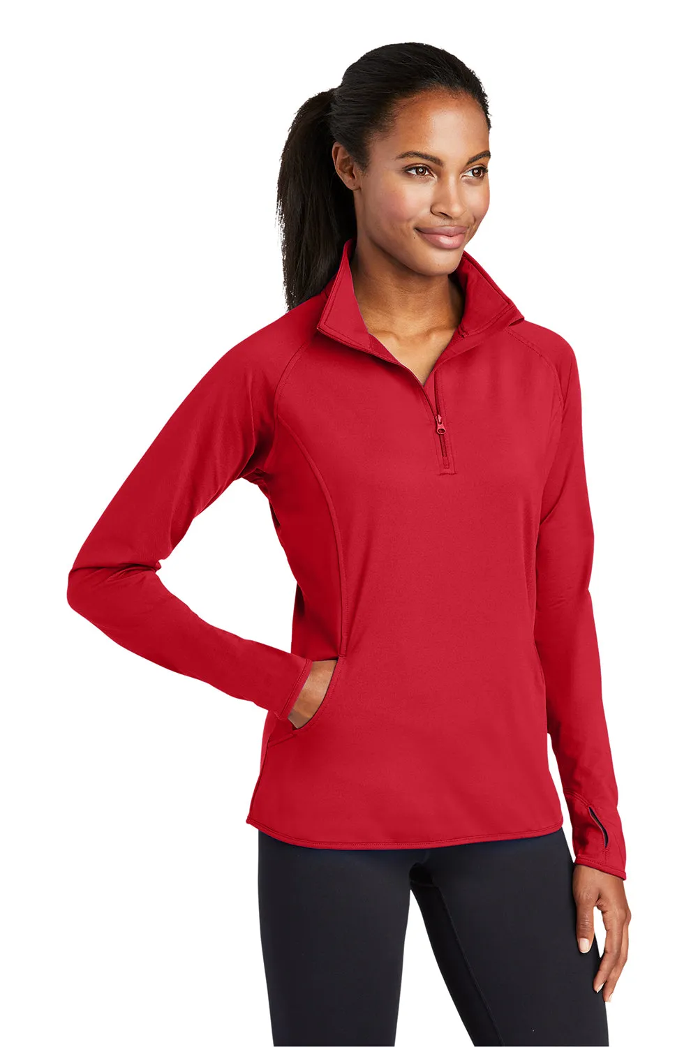 Sport-Tek Damen Sport-Wick Feuchtigkeitstransportierendes 1/4-Zip Sweatshirt mit Beuteltasche - Echtes Rot