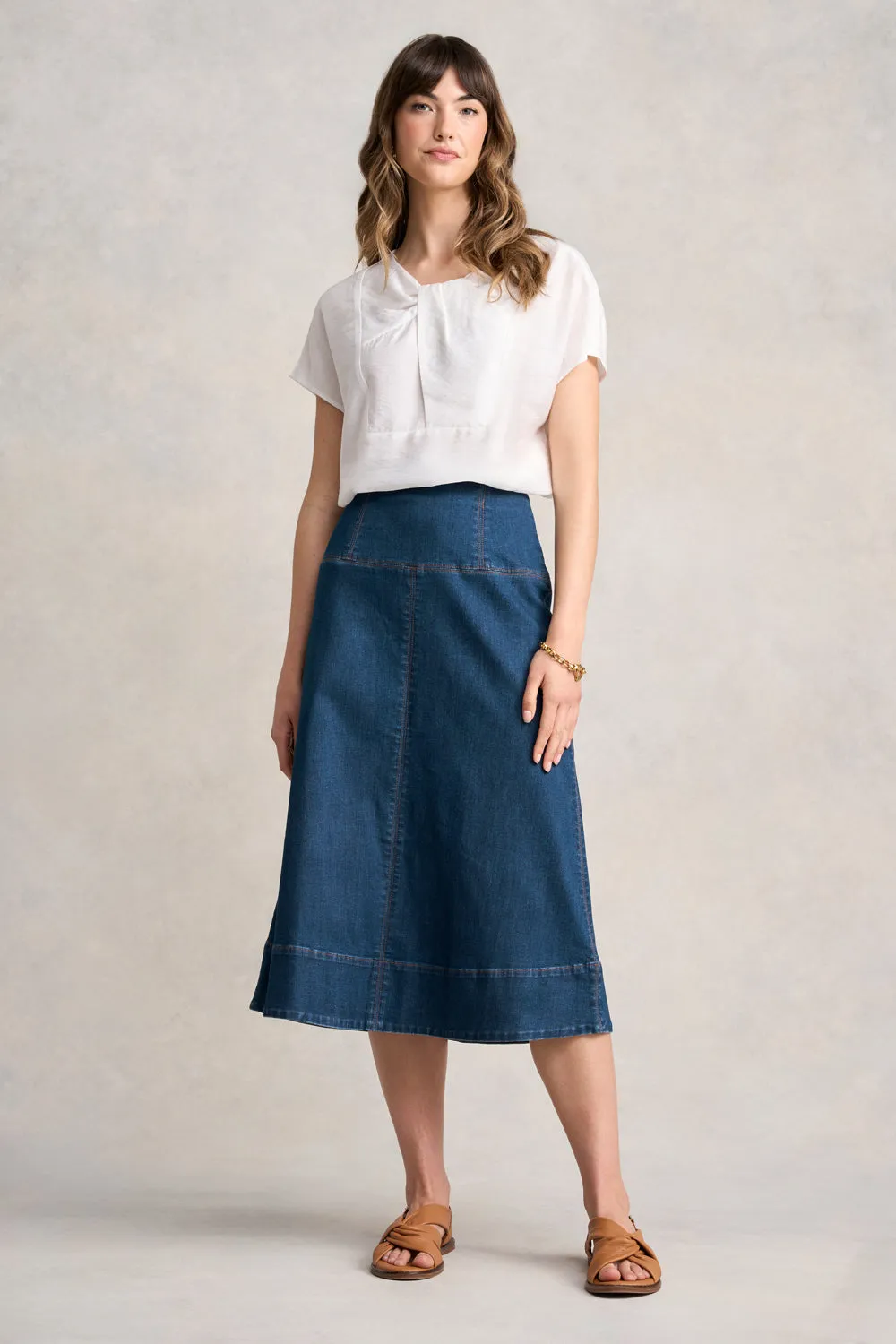 Jeansrock mit Stichdetail - Mittelwaschung Denim
