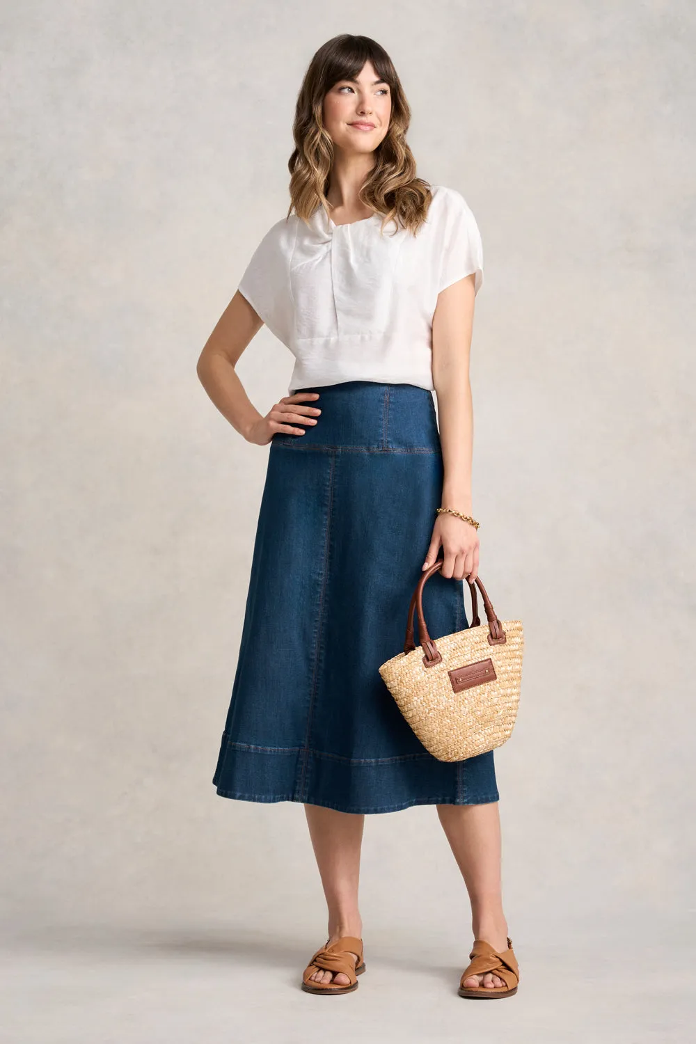 Jeansrock mit Stichdetail - Mittelwaschung Denim