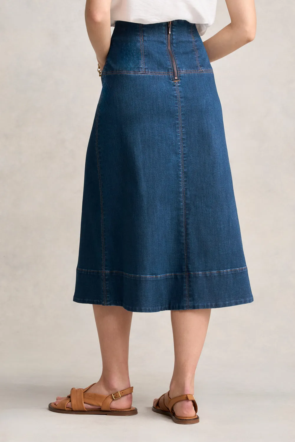 Jeansrock mit Stichdetail - Mittelwaschung Denim