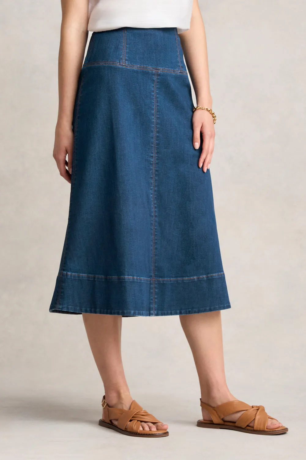 Jeansrock mit Stichdetail - Mittelwaschung Denim