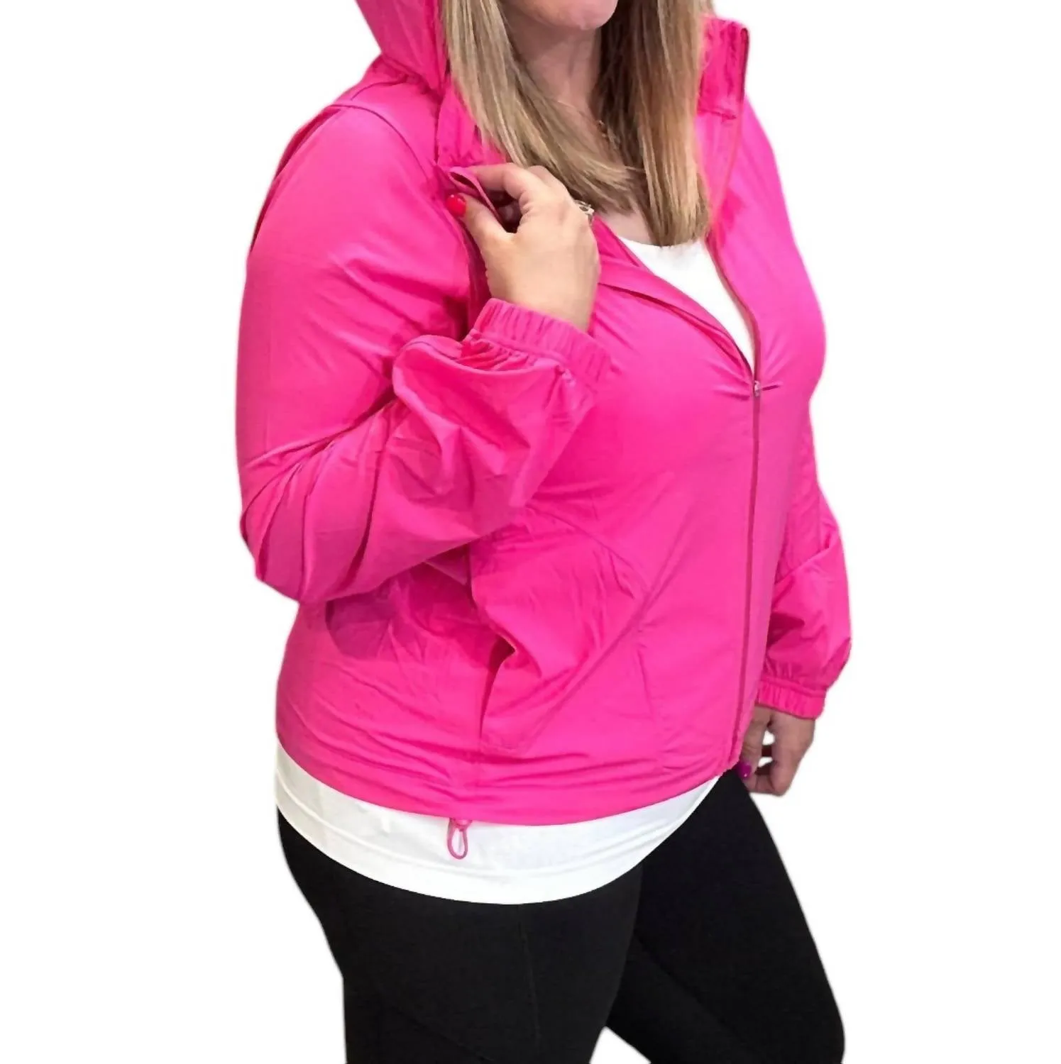 Stretch Kapuzenjacke mit langen Ärmeln in Sonic Pink