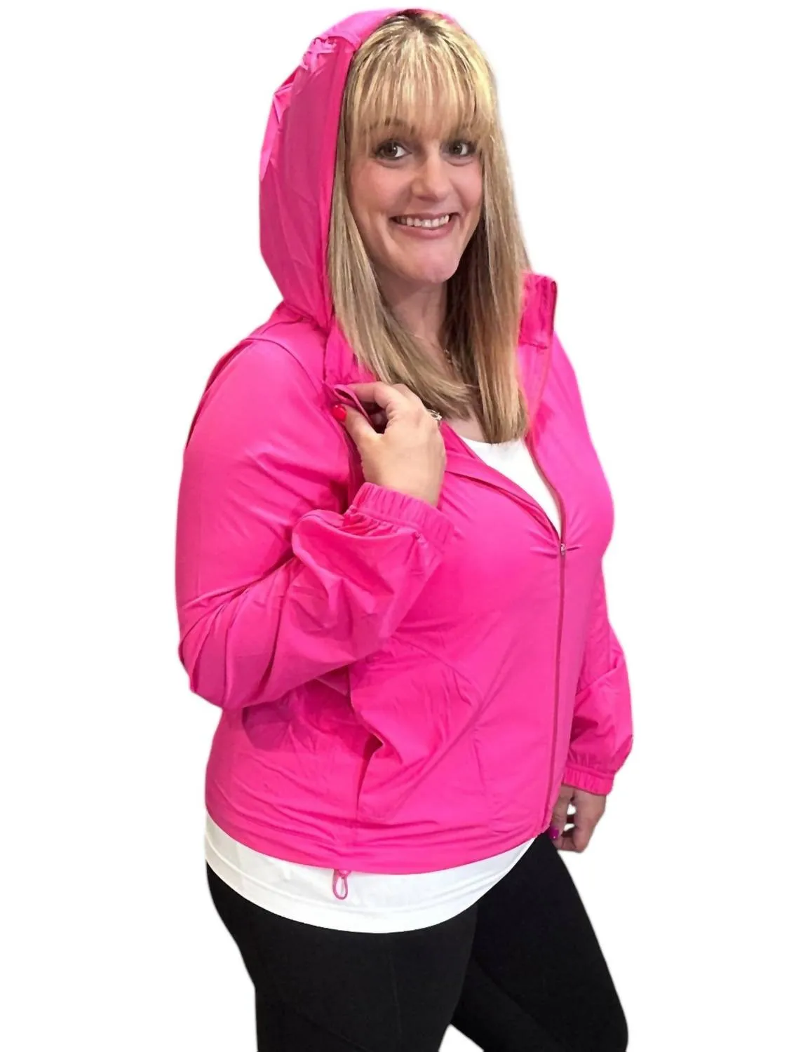 Stretch Kapuzenjacke mit langen Ärmeln in Sonic Pink