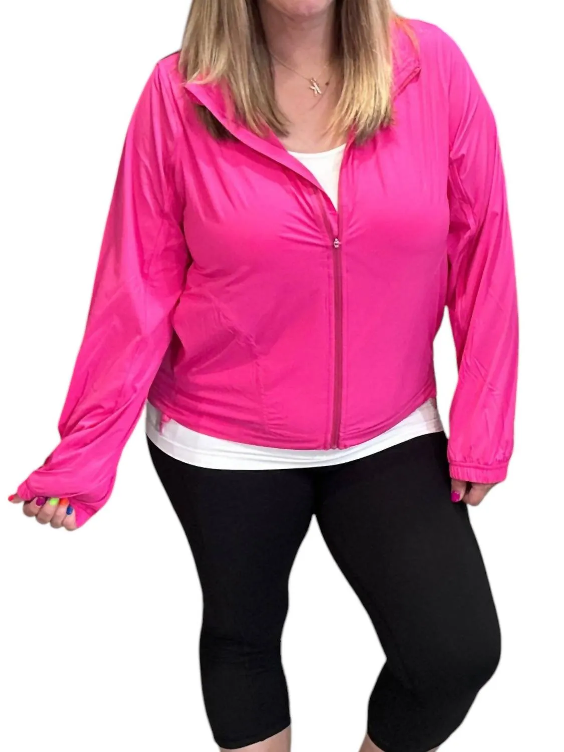 Stretch Kapuzenjacke mit langen Ärmeln in Sonic Pink