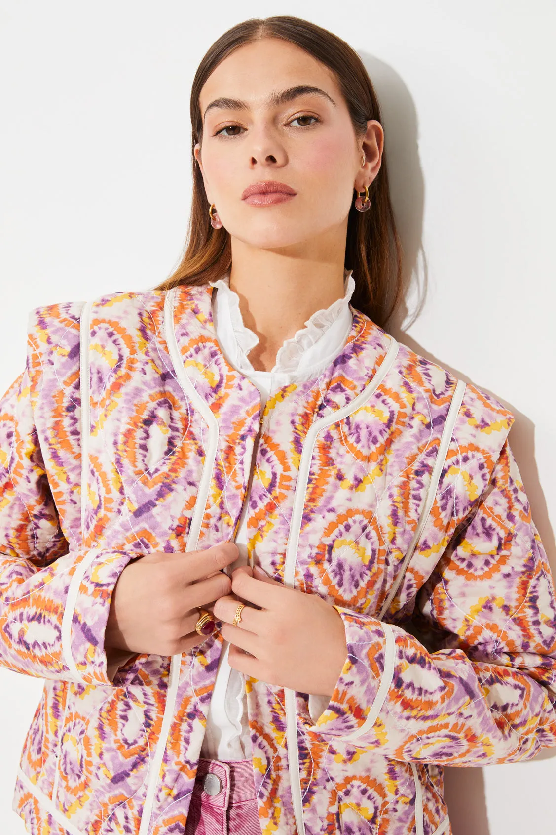 Suncoo Devon Koralle/Lila Retro-Druck Jacke