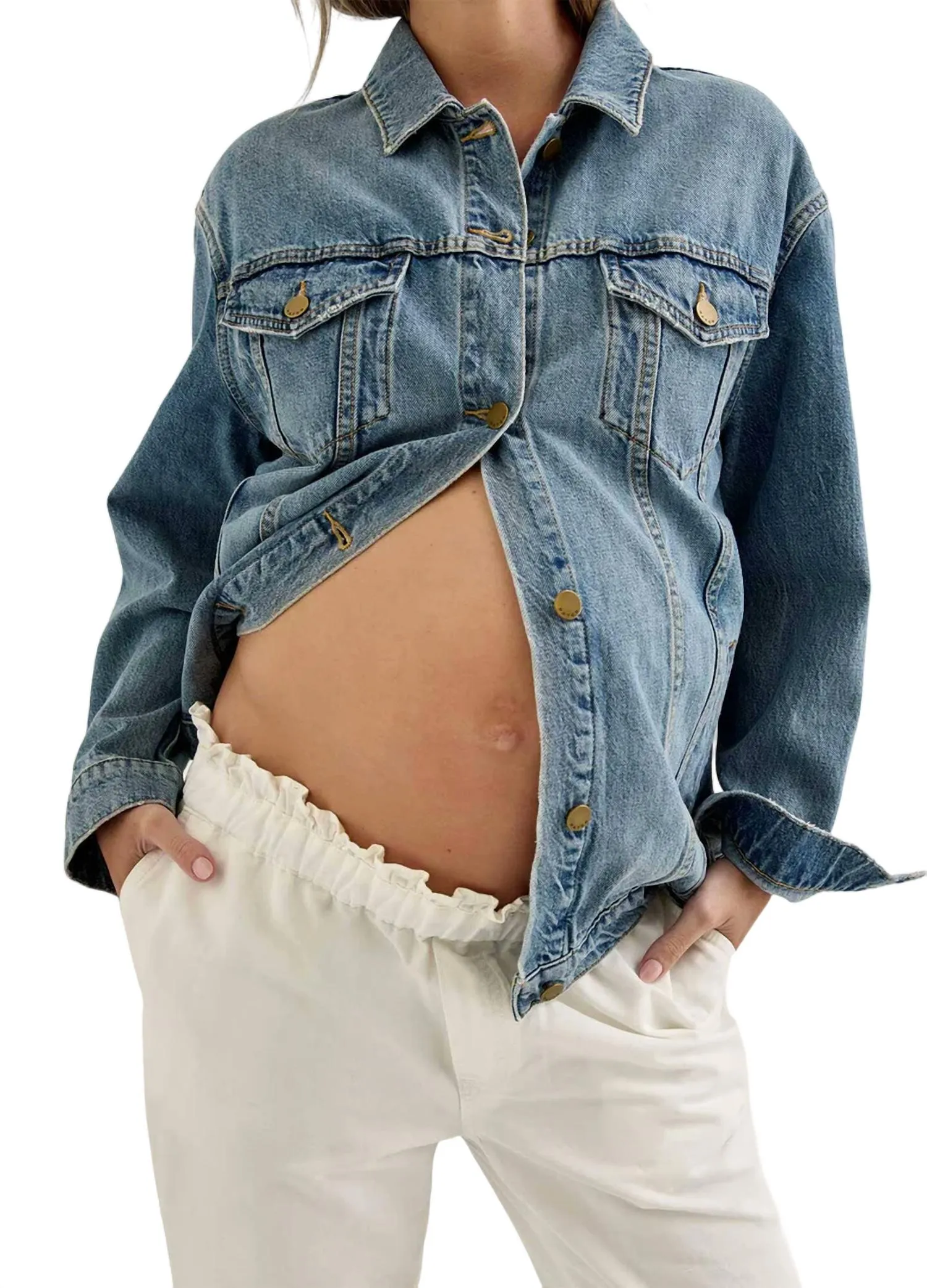 Die klassische Jeansjacke für Schwangere in Hellwaschung