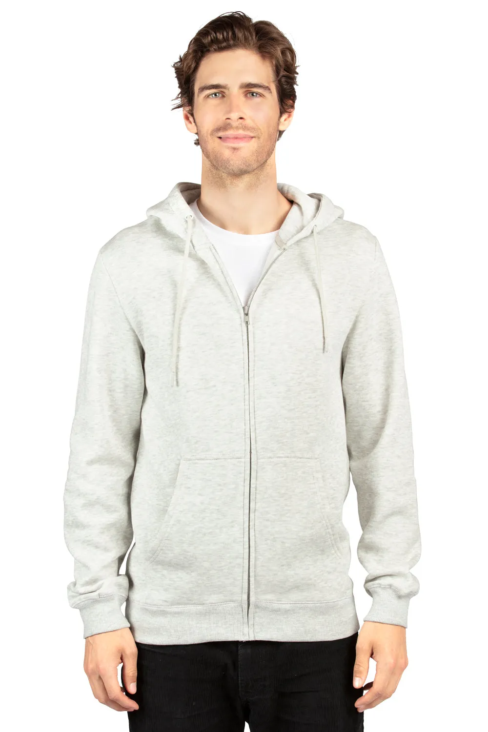 Threadfast Apparel Herren Ultimate Fleece Full-Zip Kapuzenpullover Hoodie mit Taschen - Heather Oatmeal