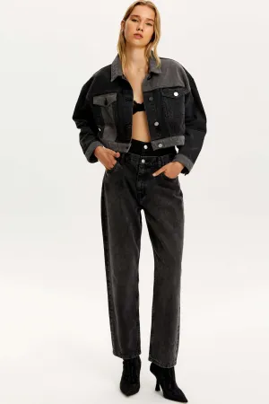 Zweifarbige Denimjacke mit Taschen
