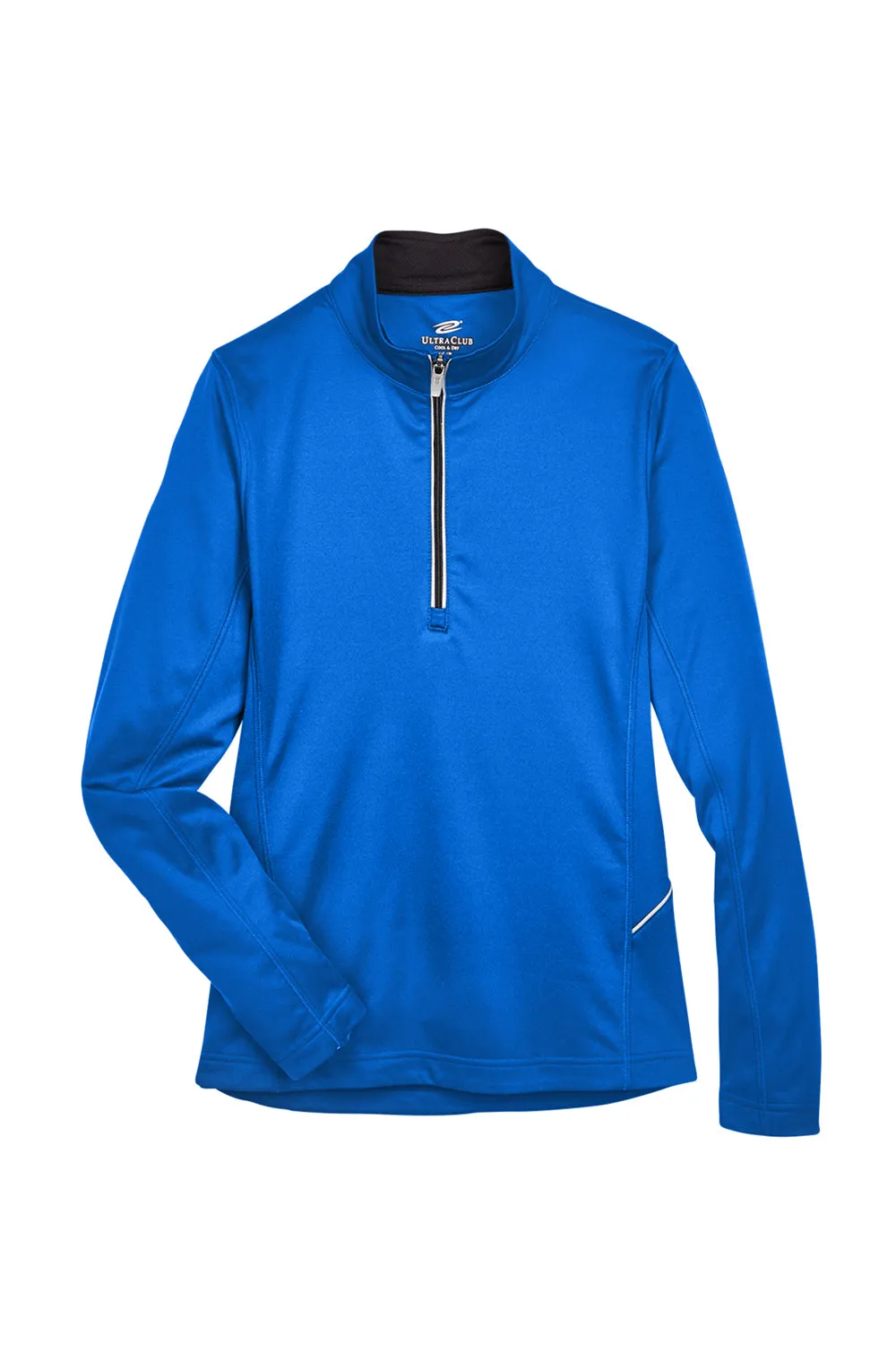 UltraClub Damen Cool & Dry Feuchtigkeitstransportierendes 1/4-Zip Sweatshirt mit Tasche - Kyanos Blau