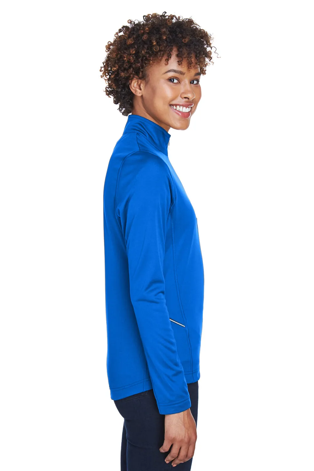 UltraClub Damen Cool & Dry Feuchtigkeitstransportierendes 1/4-Zip Sweatshirt mit Tasche - Kyanos Blau